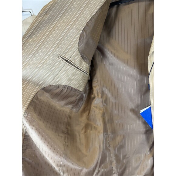 2pc EJ Samuel Tan Cream Stripe Sport Coat 4 Btn Jacket Blazer and Vest 38R New - Picture 4 of 8